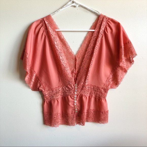 Forever 21 Tops - F21 Lace Trimmed Low Neck Shirt